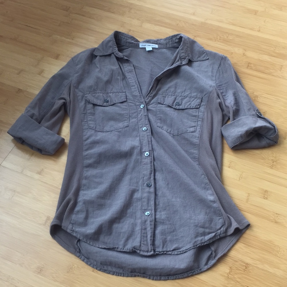 James Perse gray striped 3/4 sleeve button up xs